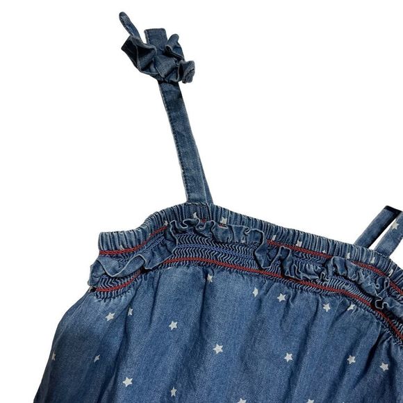 Cat & Jack Blue Chambray Sleeveless Romper with Red Trim and White Stars 6/6X - Picture 7 of 13